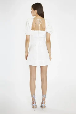Glamorous Day Dresses|Mini Dresses|White Square-Neck Puff Sleeve Mini-Dress -