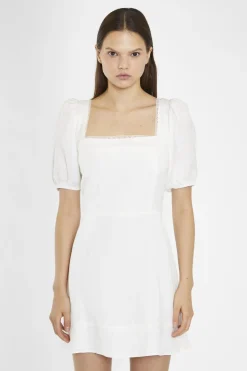 Glamorous Day Dresses|Mini Dresses|White Square-Neck Puff Sleeve Mini-Dress -