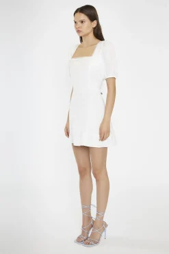 Glamorous Day Dresses|Mini Dresses|White Square-Neck Puff Sleeve Mini-Dress -