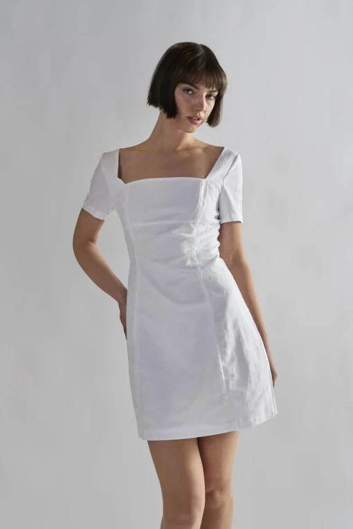 Glamorous Day Dresses|Mini Dresses|White Square-Neck-Mini-Dresses -