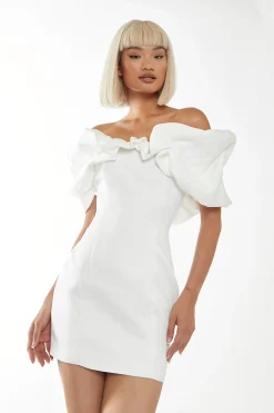 Glamorous Go To Partywear|Party Dresses|White Statement Puff Bardot Mini-Dress -