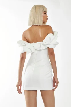 Glamorous Go To Partywear|Party Dresses|White Statement Puff Bardot Mini-Dress -
