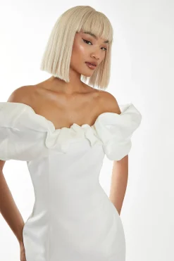 Glamorous Go To Partywear|Party Dresses|White Statement Puff Bardot Mini-Dress -
