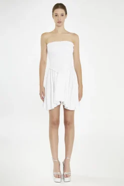 Glamorous Day Dresses|Mini Dresses|White Strapless Smocked Mini-Dress -
