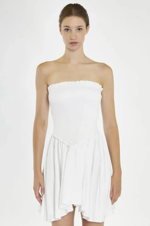 Glamorous Day Dresses|Mini Dresses|White Strapless Smocked Mini-Dress -