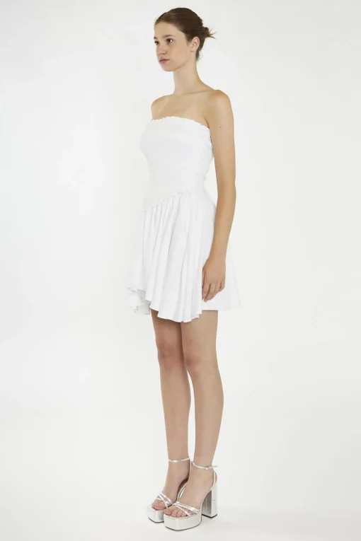 Glamorous Day Dresses|Mini Dresses|White Strapless Smocked Mini-Dress -