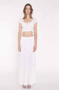 Glamorous Maxi Skirts|White Tiered Maxi-Skirt -