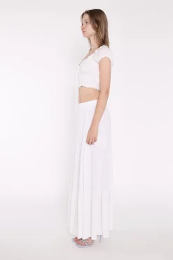 Glamorous Maxi Skirts|White Tiered Maxi-Skirt -
