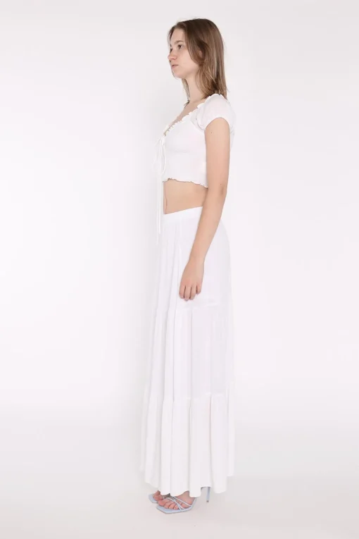 Glamorous Maxi Skirts|White Tiered Maxi-Skirt -