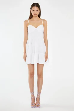 Glamorous Day Dresses|Mini Dresses|White Tiered Smocked-Bodice Mini-Dress -