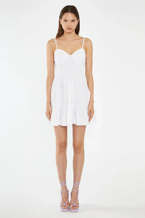 Glamorous Day Dresses|Mini Dresses|White Tiered Smocked-Bodice Mini-Dress -
