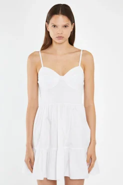 Glamorous Day Dresses|Mini Dresses|White Tiered Smocked-Bodice Mini-Dress -