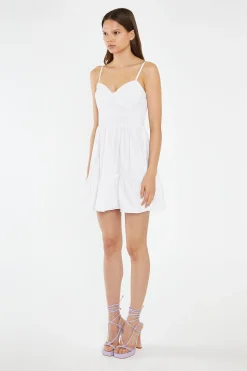 Glamorous Day Dresses|Mini Dresses|White Tiered Smocked-Bodice Mini-Dress -