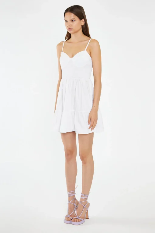 Glamorous Day Dresses|Mini Dresses|White Tiered Smocked-Bodice Mini-Dress -