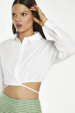 Glamorous Blouses & Shirts|White Waist-Tie Crop-Shirt -