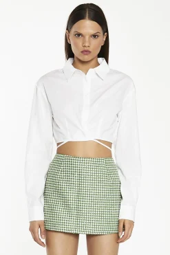 Glamorous Blouses & Shirts|White Waist-Tie Crop-Shirt -