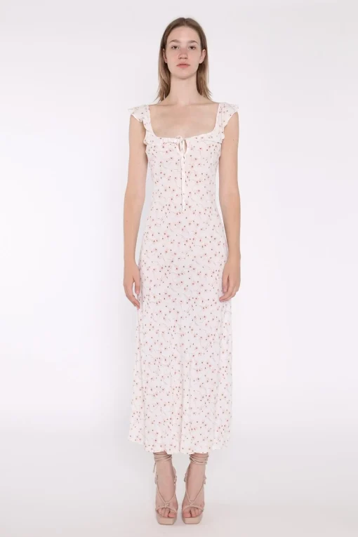 Glamorous Day Dresses|Midi & Midaxi Dresses|White-Base Floral Ruffle Neck Midaxi-Dress -