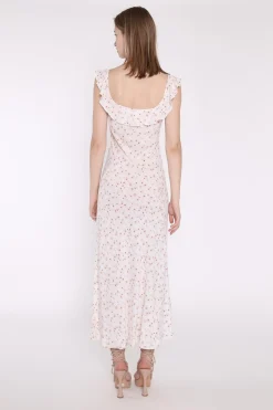 Glamorous Day Dresses|Midi & Midaxi Dresses|White-Base Floral Ruffle Neck Midaxi-Dress -