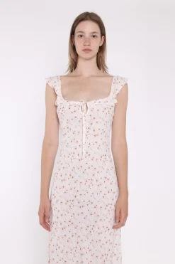 Glamorous Day Dresses|Midi & Midaxi Dresses|White-Base Floral Ruffle Neck Midaxi-Dress -