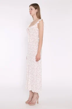 Glamorous Day Dresses|Midi & Midaxi Dresses|White-Base Floral Ruffle Neck Midaxi-Dress -