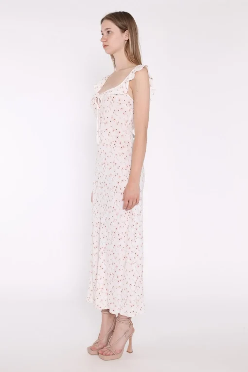 Glamorous Day Dresses|Midi & Midaxi Dresses|White-Base Floral Ruffle Neck Midaxi-Dress -