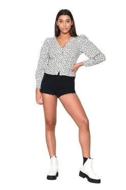 Glamorous Blouses & Shirts|White-Black Ditsy Button-Front Top -