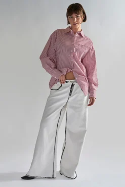 Glamorous Wide Leg Jeans|Wide Leg Trousers|White-Black Edges Wide-Leg Jeans -