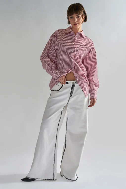 Glamorous Wide Leg Jeans|Wide Leg Trousers|White-Black Edges Wide-Leg Jeans -