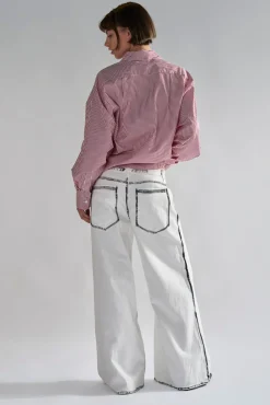 Glamorous Wide Leg Jeans|Wide Leg Trousers|White-Black Edges Wide-Leg Jeans -