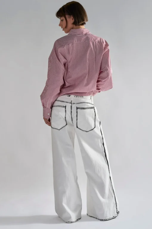Glamorous Wide Leg Jeans|Wide Leg Trousers|White-Black Edges Wide-Leg Jeans -
