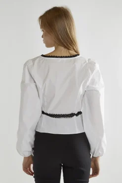 Glamorous Blouses & Shirts|White-Black Square-Neck Long-Sleeve Top -