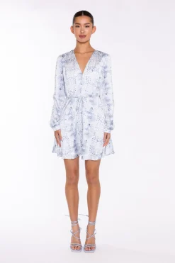 Glamorous Day Dresses|Party Dresses|White-Blue Animal V-Neck Mini-Dress -