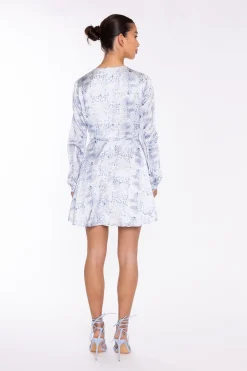 Glamorous Day Dresses|Party Dresses|White-Blue Animal V-Neck Mini-Dress -