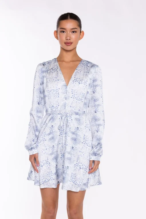 Glamorous Day Dresses|Party Dresses|White-Blue Animal V-Neck Mini-Dress -