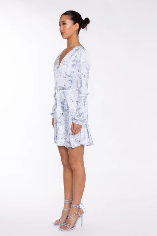 Glamorous Day Dresses|Party Dresses|White-Blue Animal V-Neck Mini-Dress -