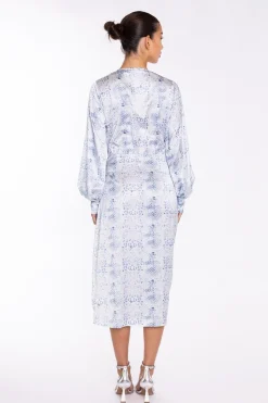 Glamorous Day Dresses|Party Dresses|White-Blue Animal Wrap Midi-Dress -
