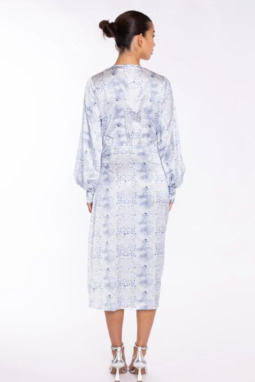Glamorous Day Dresses|Party Dresses|White-Blue Animal Wrap Midi-Dress -