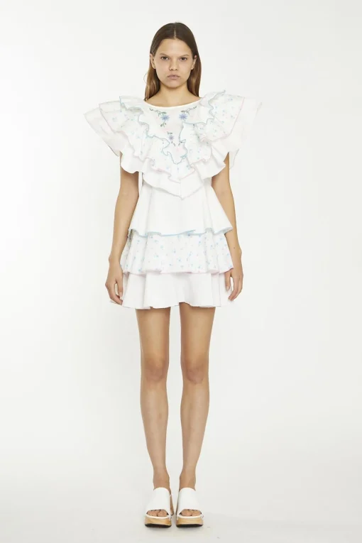 Glamorous Mini Dresses|Mini Dresses|White/Blue/Pink Ditsy-Mix Tiered-Frill Mini-Dress -