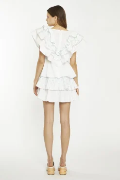 Glamorous Mini Dresses|Mini Dresses|White/Blue/Pink Ditsy-Mix Tiered-Frill Mini-Dress -
