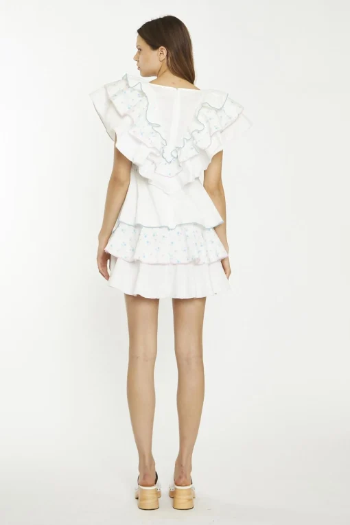 Glamorous Mini Dresses|Mini Dresses|White/Blue/Pink Ditsy-Mix Tiered-Frill Mini-Dress -