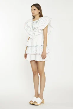 Glamorous Mini Dresses|Mini Dresses|White/Blue/Pink Ditsy-Mix Tiered-Frill Mini-Dress -