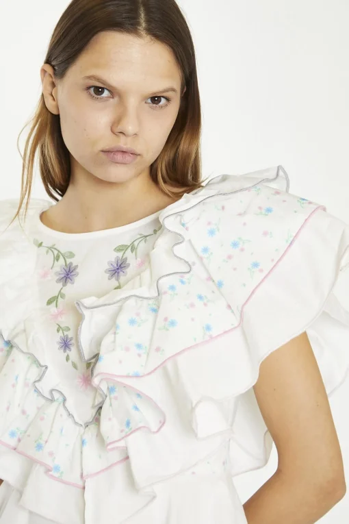 Glamorous Mini Dresses|Mini Dresses|White/Blue/Pink Ditsy-Mix Tiered-Frill Mini-Dress -
