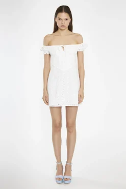 Glamorous Day Dresses|Mini Dresses|White-Broderie Bardot Corset Mini-Dress -