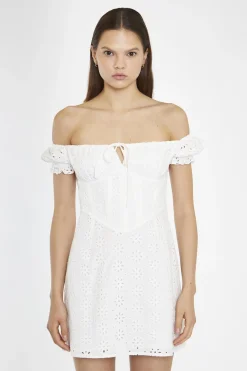Glamorous Day Dresses|Mini Dresses|White-Broderie Bardot Corset Mini-Dress -