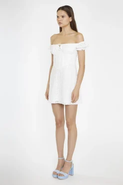 Glamorous Day Dresses|Mini Dresses|White-Broderie Bardot Corset Mini-Dress -