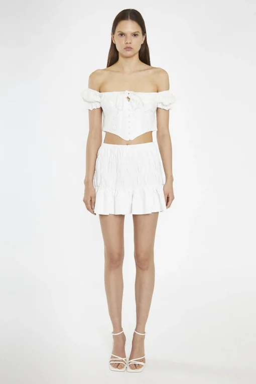 Glamorous Chic Escapes|Crops, Corsets & Bodysuits|White-Broderie Bardot Corset-Top -