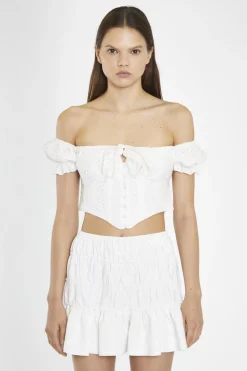 Glamorous Chic Escapes|Crops, Corsets & Bodysuits|White-Broderie Bardot Corset-Top -