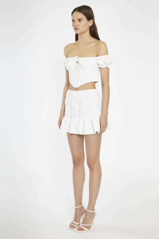 Glamorous Chic Escapes|Crops, Corsets & Bodysuits|White-Broderie Bardot Corset-Top -