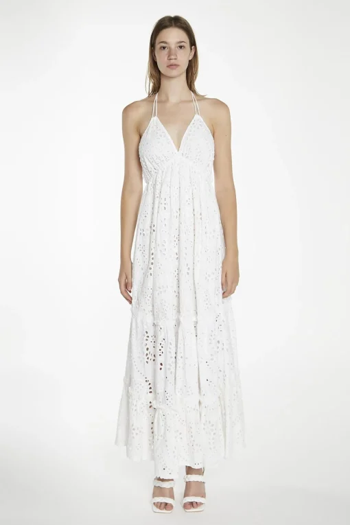 Glamorous Day Dresses|Maxi Dresses|White-Broderie Halterneck Maxi-Dress -