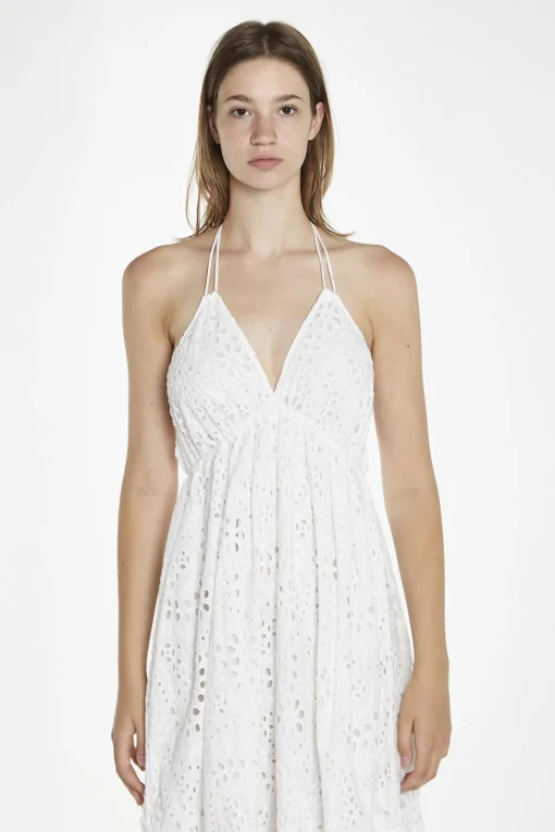 Glamorous Day Dresses|Maxi Dresses|White-Broderie Halterneck Maxi-Dress -